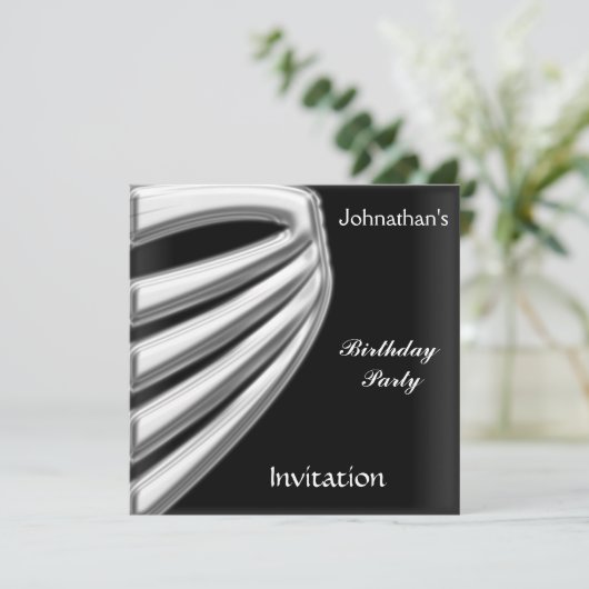 Mannen Black Silver Party Invitation bewaar de dat Save The Date (Staand voorkant)