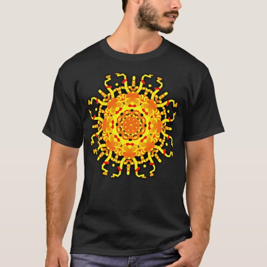 *~* Mannen Black T-Shirt Aztec Style Mandala Yello (Voorkant)
