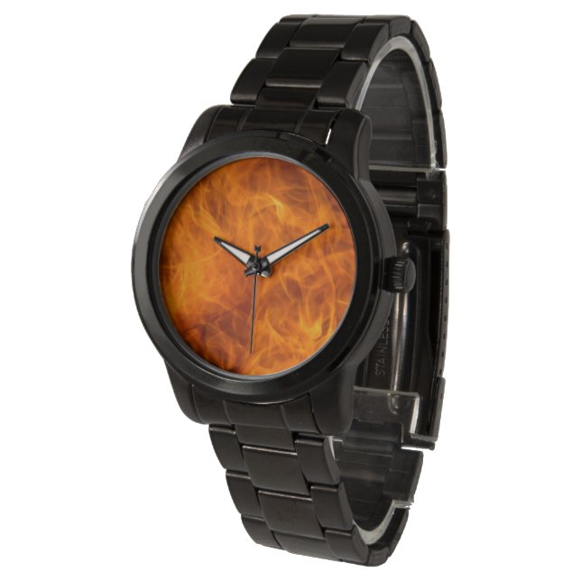 Mannen Black Watch met vuurfoto Horloge (Gekanteld)