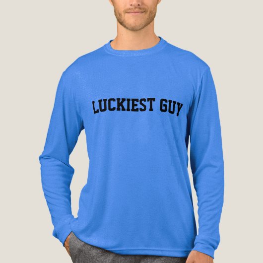 Mannen blauw "Luckiest Guy" Tri-Blend Shirt (Voorkant volledig)
