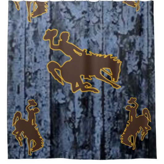 Mannen blauw zwart cowboy douchegordijn (Voorkant)