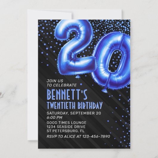 Mannen Blauwe 20ste Verjaardag Uitnodiging (Voorkant)