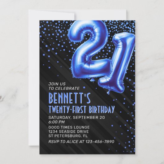 Mannen Blauwe 21e Verjaardagsuitnodiging Kaart (Voorkant)