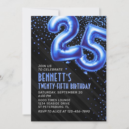 Mannen Blauwe 25ste Verjaardag Uitnodiging (Voorkant)