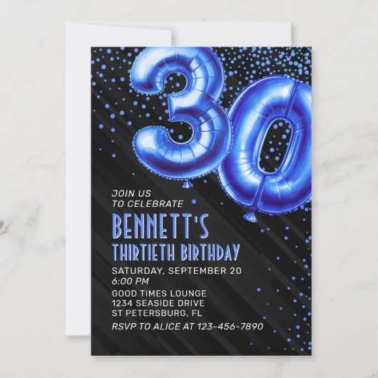 Mannen Blauwe 30ste Verjaardagsuitnodiging Kaart (Voorkant)