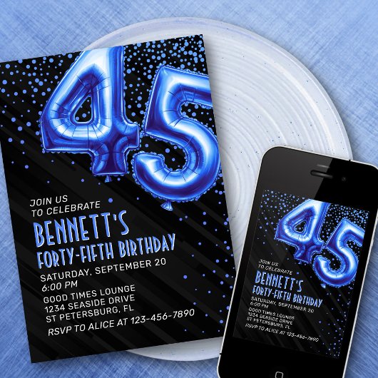 Mannen Blauwe 45ste Verjaardag Uitnodiging