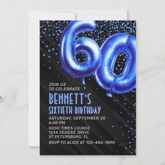 Mannen Blauwe 60ste Verjaardagsuitnodiging Kaart (Voorkant)