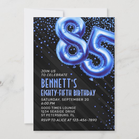 Mannen Blauwe 85ste Verjaardag Uitnodiging (Voorkant)