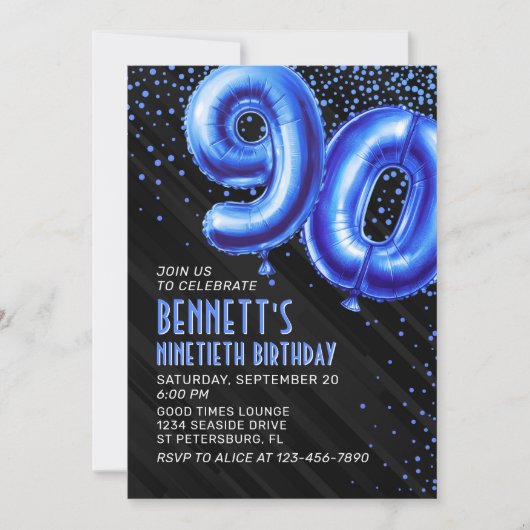 Mannen Blauwe 90ste Verjaardag Uitnodiging (Voorkant)