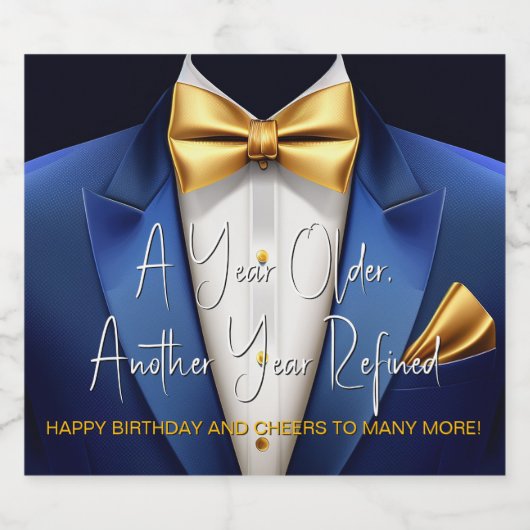 Mannen Blauwe Gouden Tuxedo Verjaardag Champagne L Sparkling Wijnetiket (Enkel label)