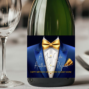 Mannen Blauwe Gouden Tuxedo Verjaardag Champagne L Sparkling Wijnetiket
