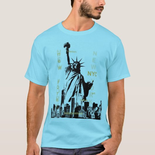 Mannen Blauwe Horizon Nyc Vrijheidsbeeld Manhattan T-shirt (Voorkant)