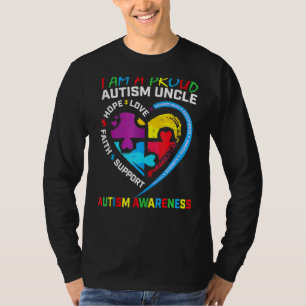 Mannen blauwe kleur Oom Autism Awareness Puzzle Pi T-shirt