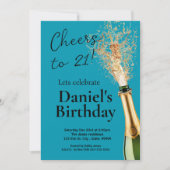 Mannen Blauwgroen Black 21e verjaardag Uitnodiging (Voorkant)