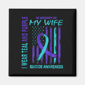 Mannen Blauwgroen Paarse Ribbon Suicide Awareness  Magneet (Voorkant)