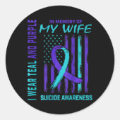 Mannen Blauwgroen Paarse Ribbon Suicide Awareness  Ronde Sticker (Voorkant)