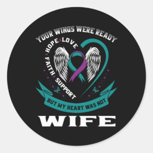 Mannen Blauwgroen Paarse Ribbon Wings Suicide Awar Ronde Sticker
