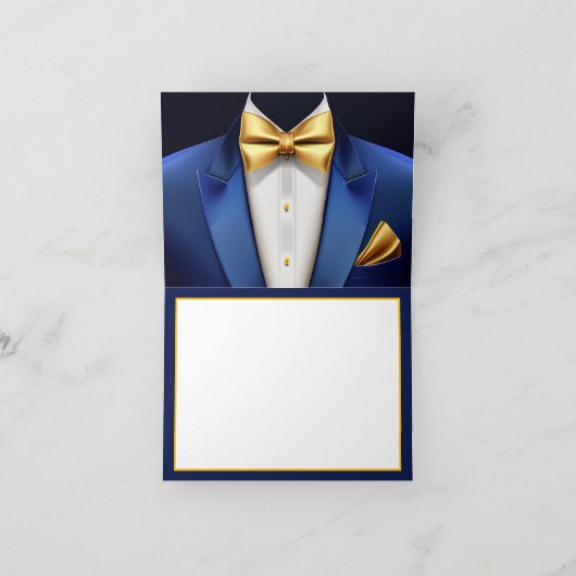 Mannen Blue Gold Tuxedo verjaardagsfeestje Bedankkaart (Binnen)