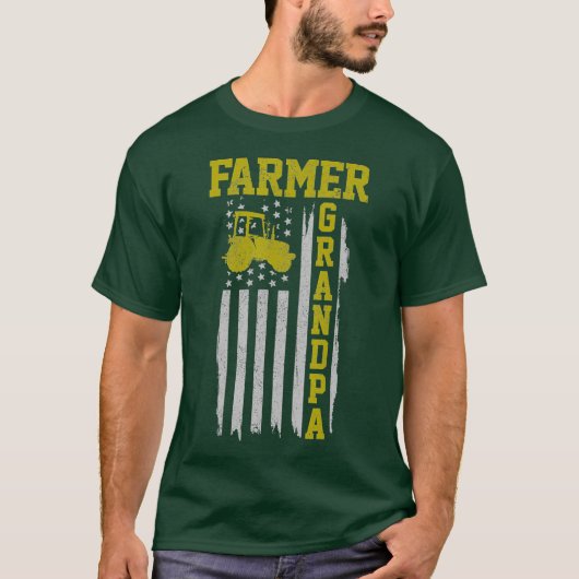 Mannen boer Grandpa American Flag Tractor Boerderi T-shirt (Voorkant)