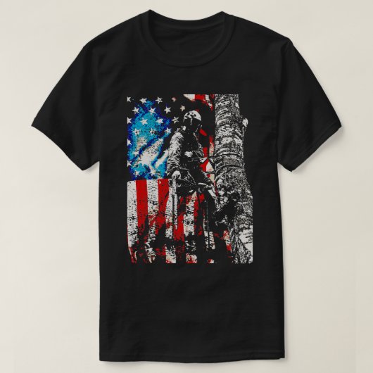 Mannen boomklimmer Amerikaanse vlaggenboor T-shirt (Design voorkant)