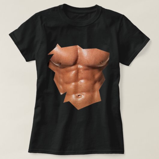 Mannen borstkas Zes pak Abs grappige nep abs T-shirt (Design voorkant)