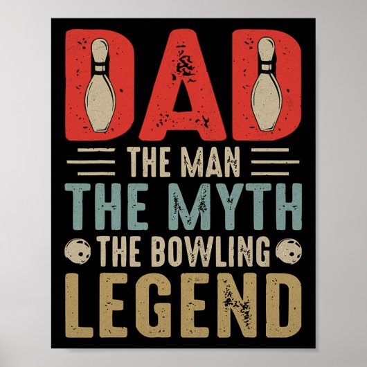 Mannen bowler pap bowling legende Vaderdag Poster (Voorkant)