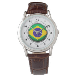 Mannen Brazilië Vlag Classic Bruin Lederen Horloge
