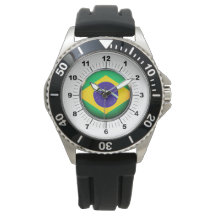 Mannen Brazilië Vlag Kroon Zwart Rubberen horloge