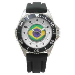 Mannen Brazilië Vlag Kroon Zwart Rubberen horloge