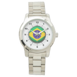 Mannen Brazilië Vlag Oversized zilveren armband ho Horloge