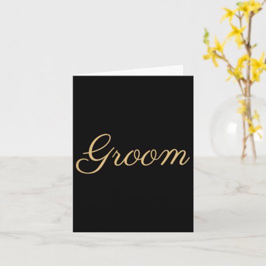 Mannen bruidegom bruiloft & bruids, tan script kaart (Gele Bloem)