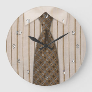 Mannen bruin Shirt en Stropdas Novelty Wall Clock Grote Klok