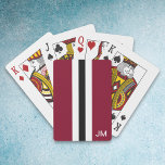 Mannen Burgundy Monogrammed-speelkaarten Pokerkaarten<br><div class="desc">Deze mannen speelkaarten zijn voorzien van bordeaux,  witte en zwarte strepen. Daarnaast hebben ze een plaats voor uw monogram in het wit. Deze speelkaarten zijn een klassiek geschenk voor uw man. Copyright Kathy Henis</div>