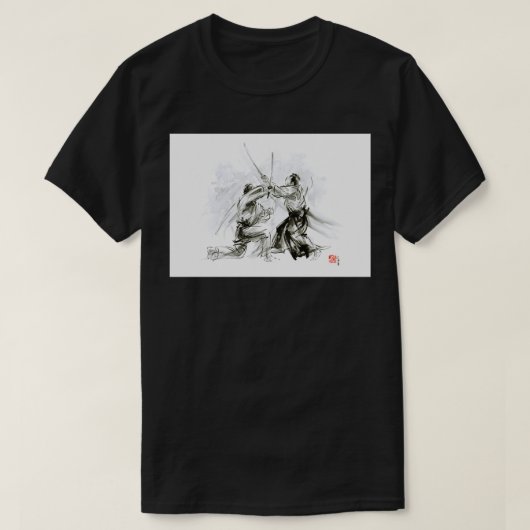 Mannen cadeauideeën aikido martial arts inkt teken t-shirt (Design voorkant)