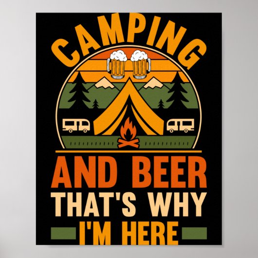 Mannen camping bier kamp leven bos kampeerder poster (Voorkant)
