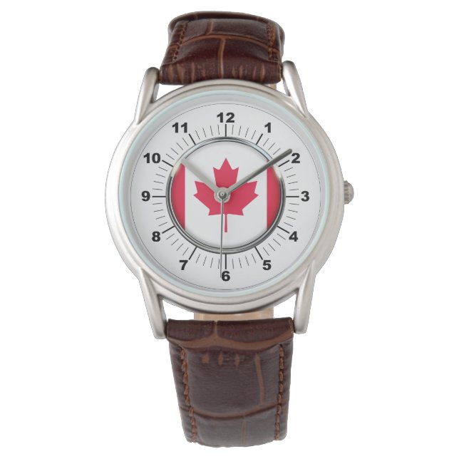 Mannen Canada Vlag Classic Bruin Lederen Horloge (Voorkant)