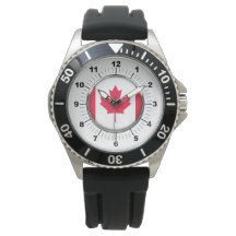 Mannen Canada Vlag Kroon Zwart Rubber Strap Horlog