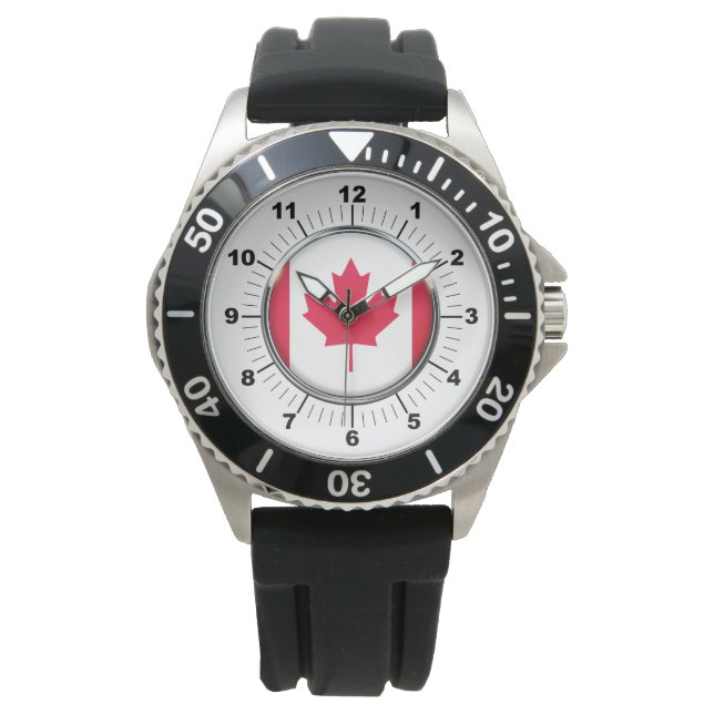 Mannen Canada Vlag Kroon Zwart Rubber Strap Horlog Horloge (Voorkant)