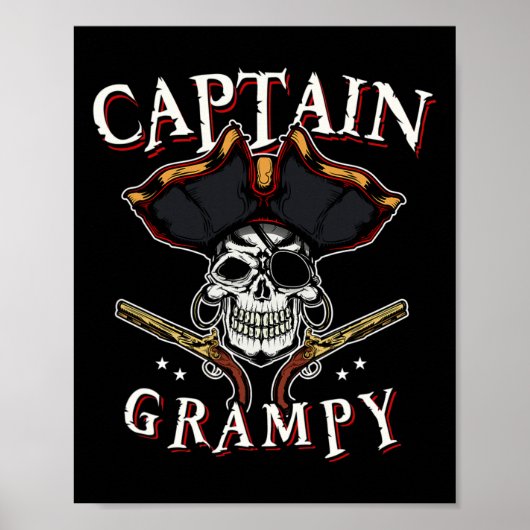 Mannen Captain Grampy Pirate Pet en Skull Boating Poster (Voorkant)