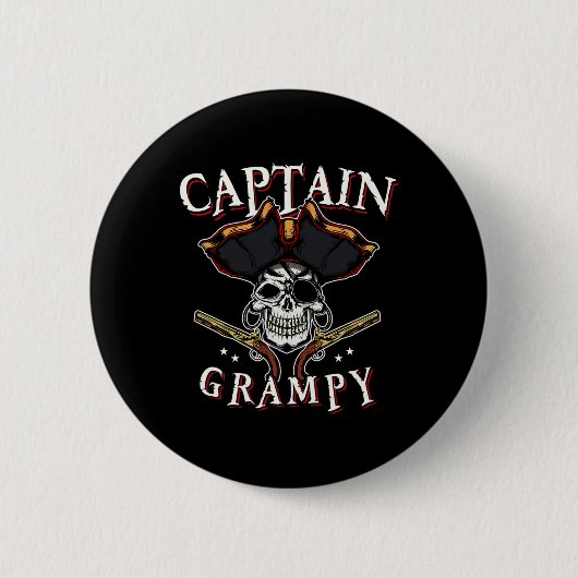Mannen Captain Grampy Pirate Pet en Skull Boating Ronde Button 5,7 Cm (Voorkant)