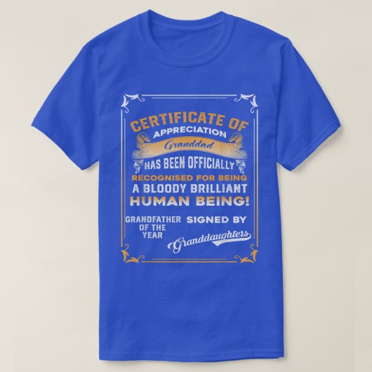 Mannen certificaatgrootvader van het jaar ondertek t-shirt (Design voorkant)