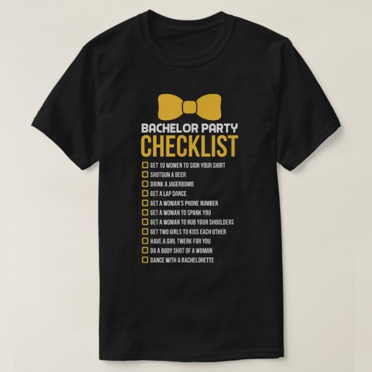Mannen checklist voor bachelor Groom Groomsmen Sta T-shirt (Design voorkant)