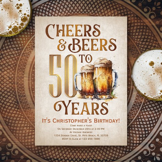 Mannen Cheers & Beers Funny 50th Birthday Kaart