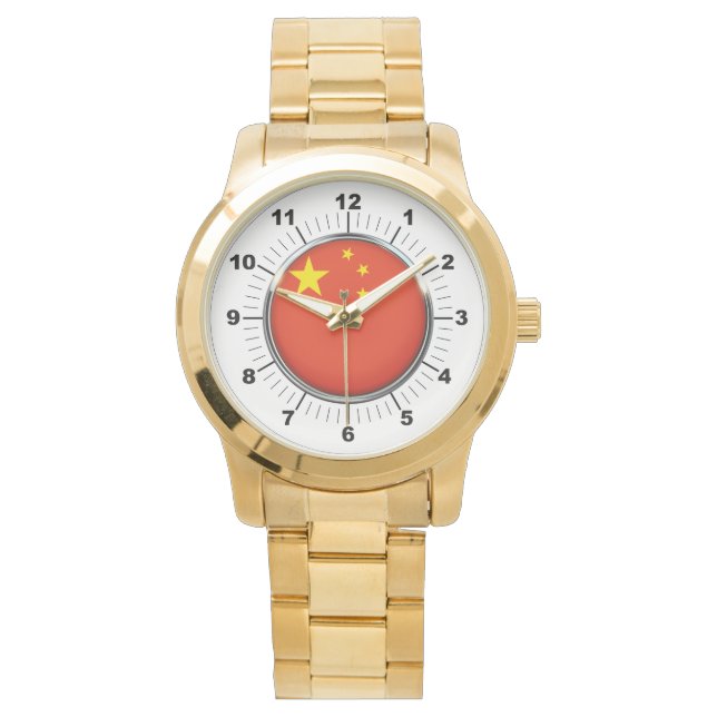 Mannen China Vlag Oversized gouden armband horloge (Voorkant)