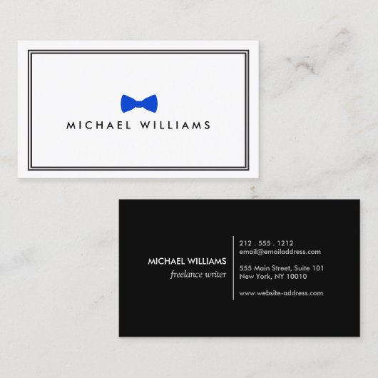 Mannen Classic Bow Stropdas Logo - Blauw en Wit Visitekaartje (Voorkant / Achterkant)