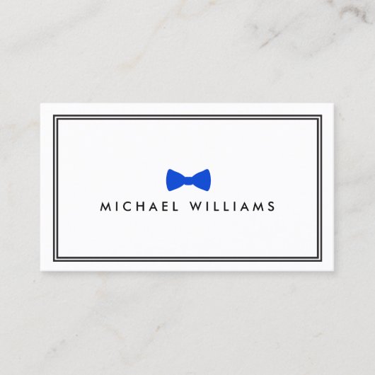 Mannen Classic Bow Stropdas Logo - Blauw en Wit Visitekaartje (Voorkant)