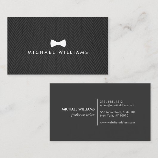 Mannen Classic Bow Stropdas Logo op Zwarte visgraa Visitekaartje (Voorkant / Achterkant)