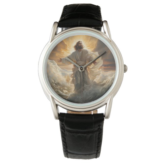 Mannen Classic Leather Watch-Jesus Horloge (Voorkant)