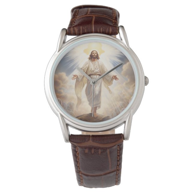 Mannen Classic Leather Watch-Jesus Horloge (Voorkant)