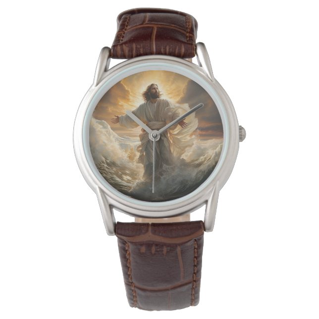 Mannen Classic Leather Watch-Jesus Horloge (Voorkant)